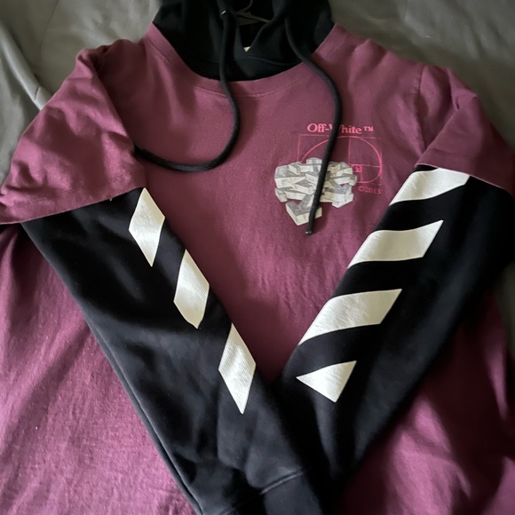 Off-White Maroon and Black Graphic Hoodie